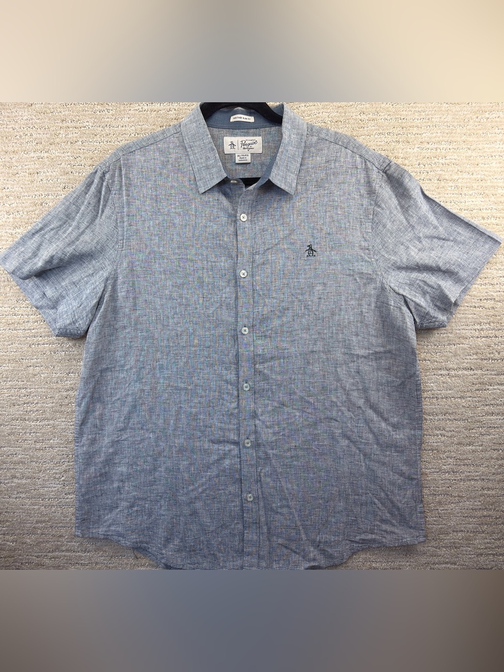 Original Penguin Casual Short-Sleeve Button-Up Shirt in Blue Chambray
